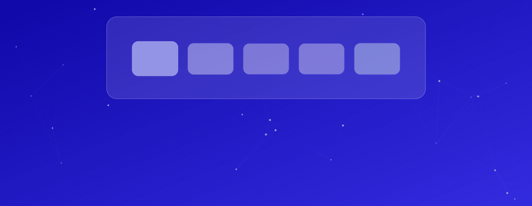 Animated indigo network graphic with a top-aligned panel showing a row of platform tiles, one lighting up with a checkmark, representing a side-by-side DME software comparison