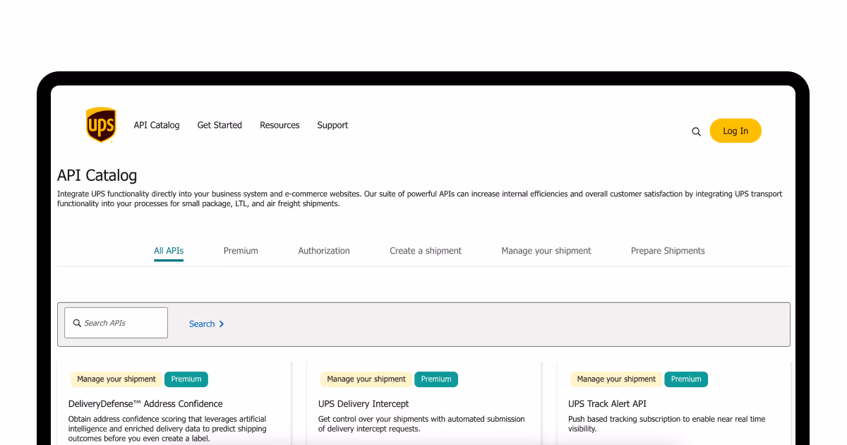 UPS supply chain APIs
