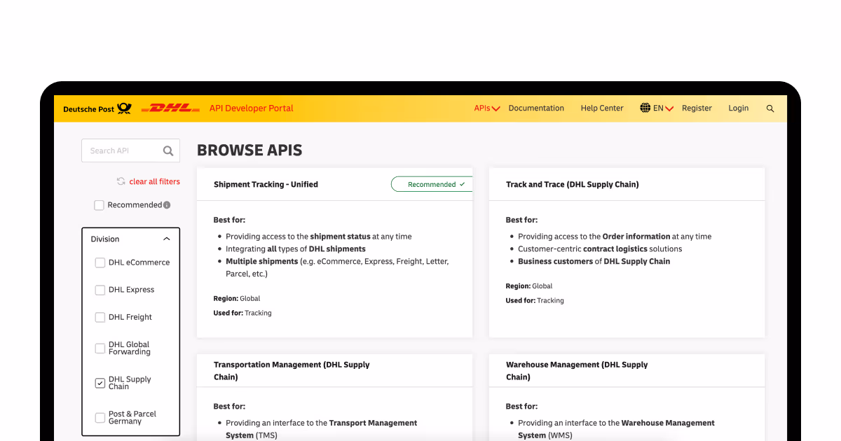 DHL supply chain APIs
