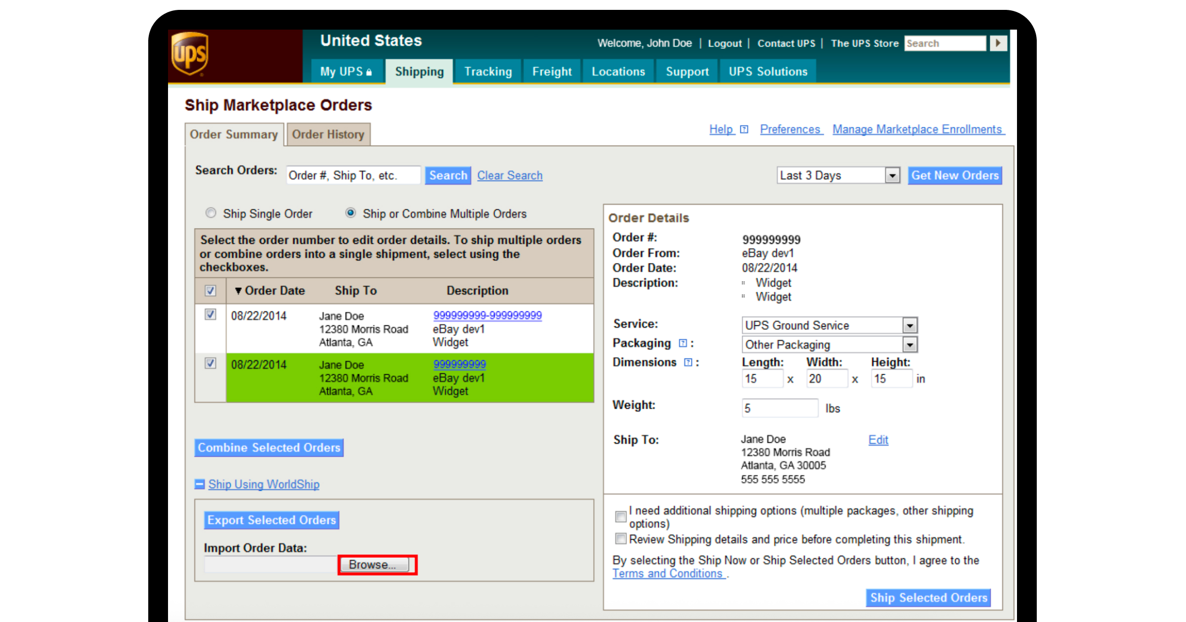 UPS Marketplace Shipping