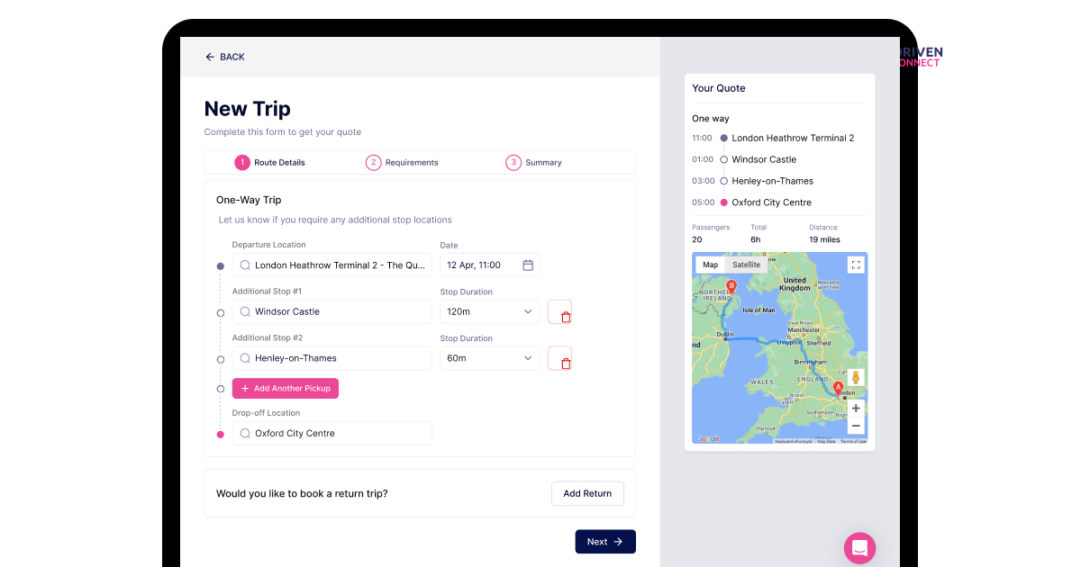 coach and minibus booking system