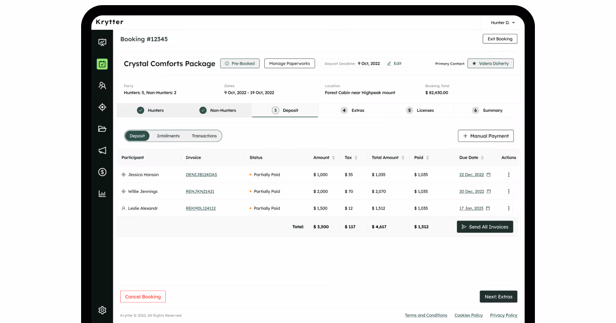 booking software for hunting