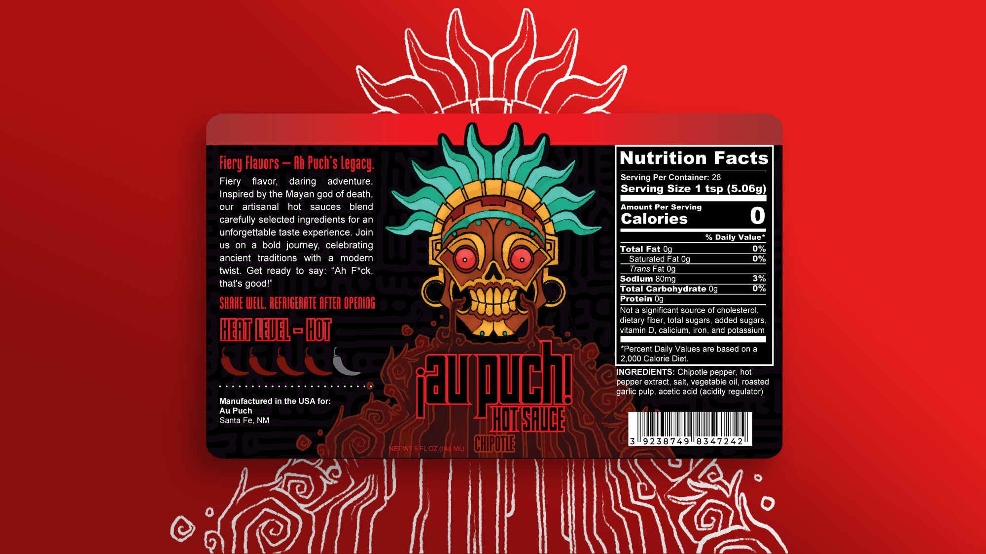 Graphic of hot sauce packaging chipotle label