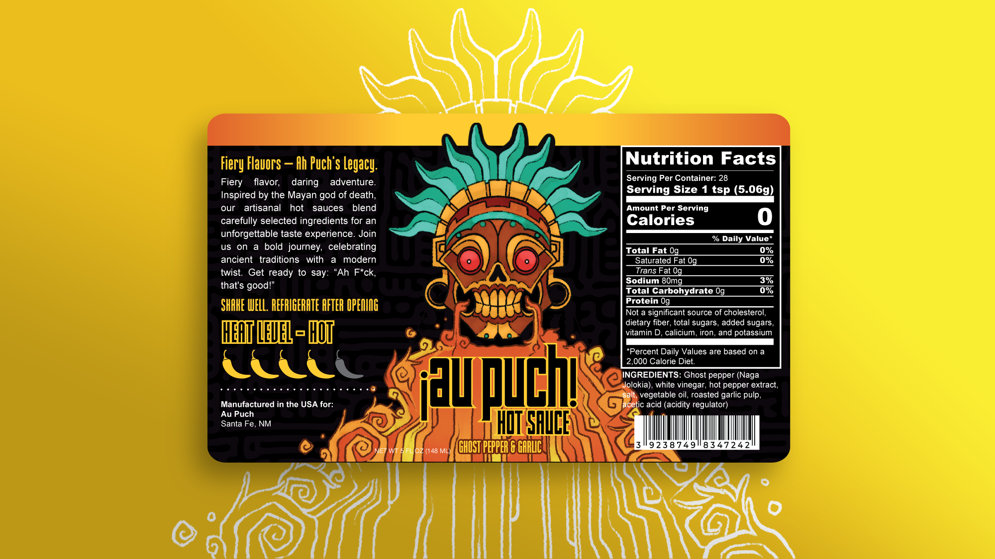 Graphic of hot sauce packaging ghost label