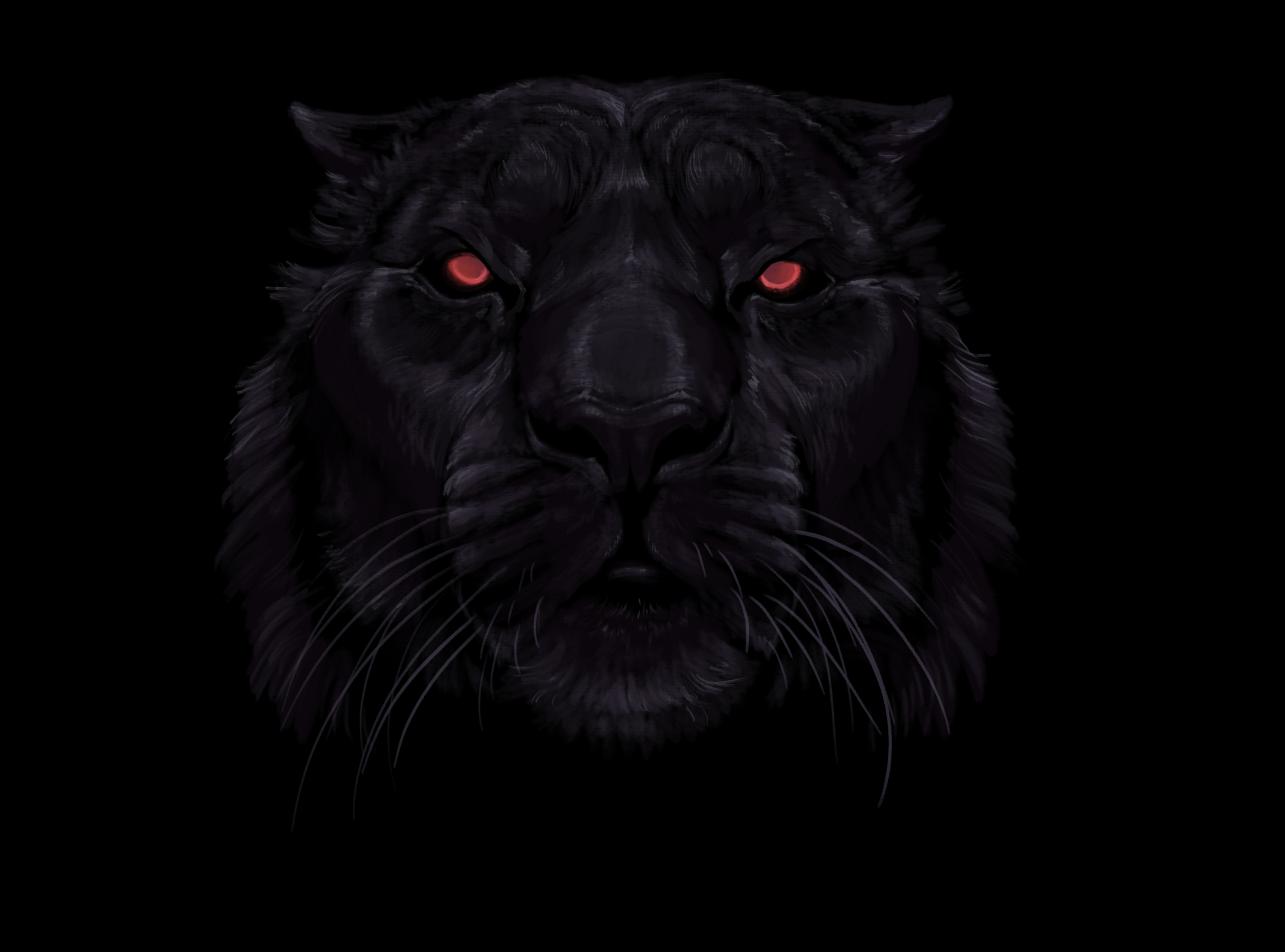 Dark silhouette of a black panther’s face emerging from a black background