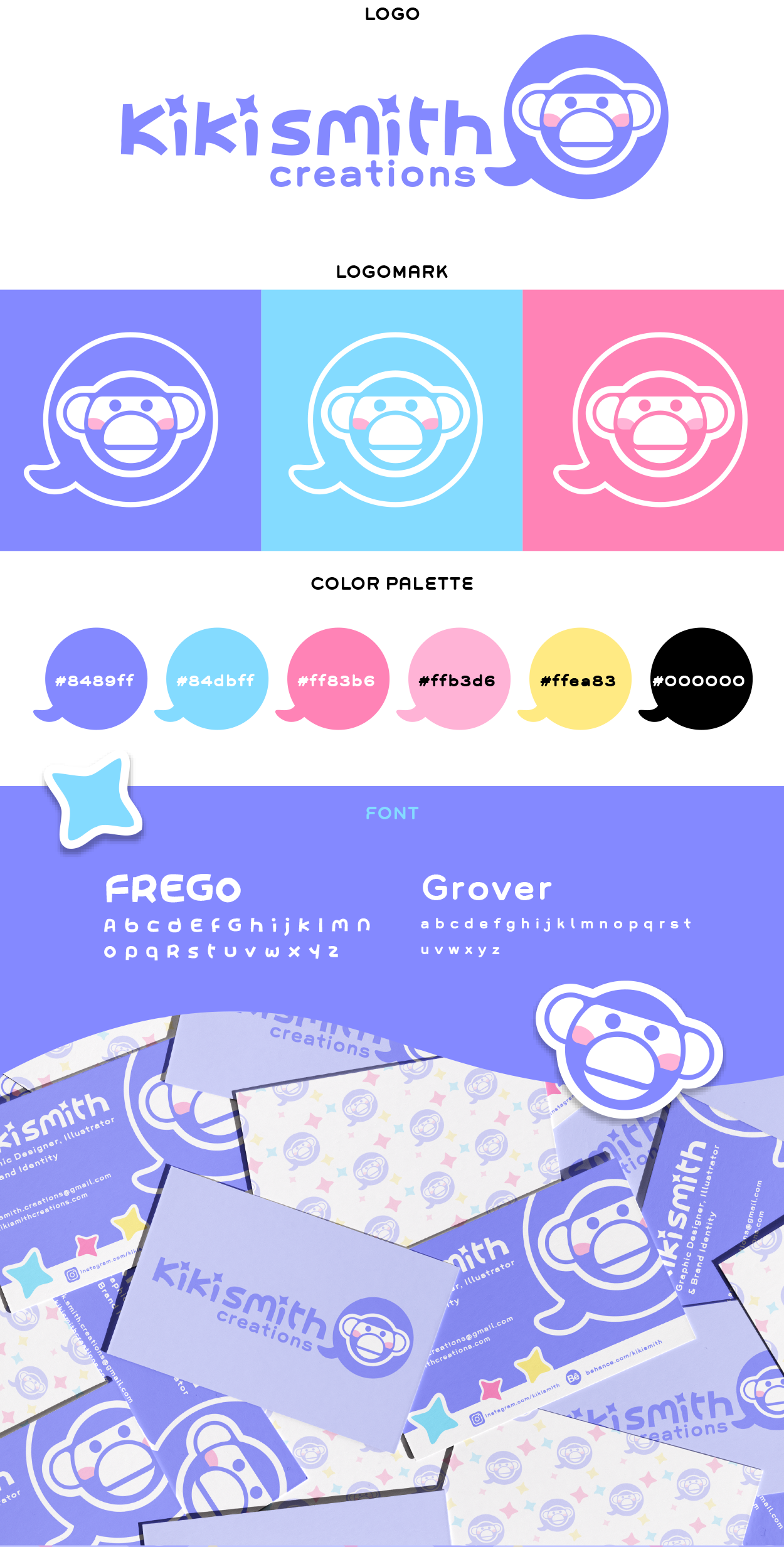 Graphic of Kirsten, Kiki, Smith's brand identity style sheet