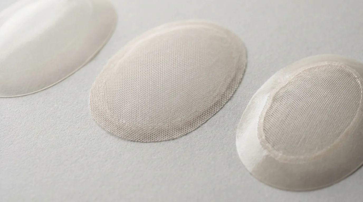 Différents types de bases pour prothèse capillaire homme : polyuréthane, tulle et base mixte