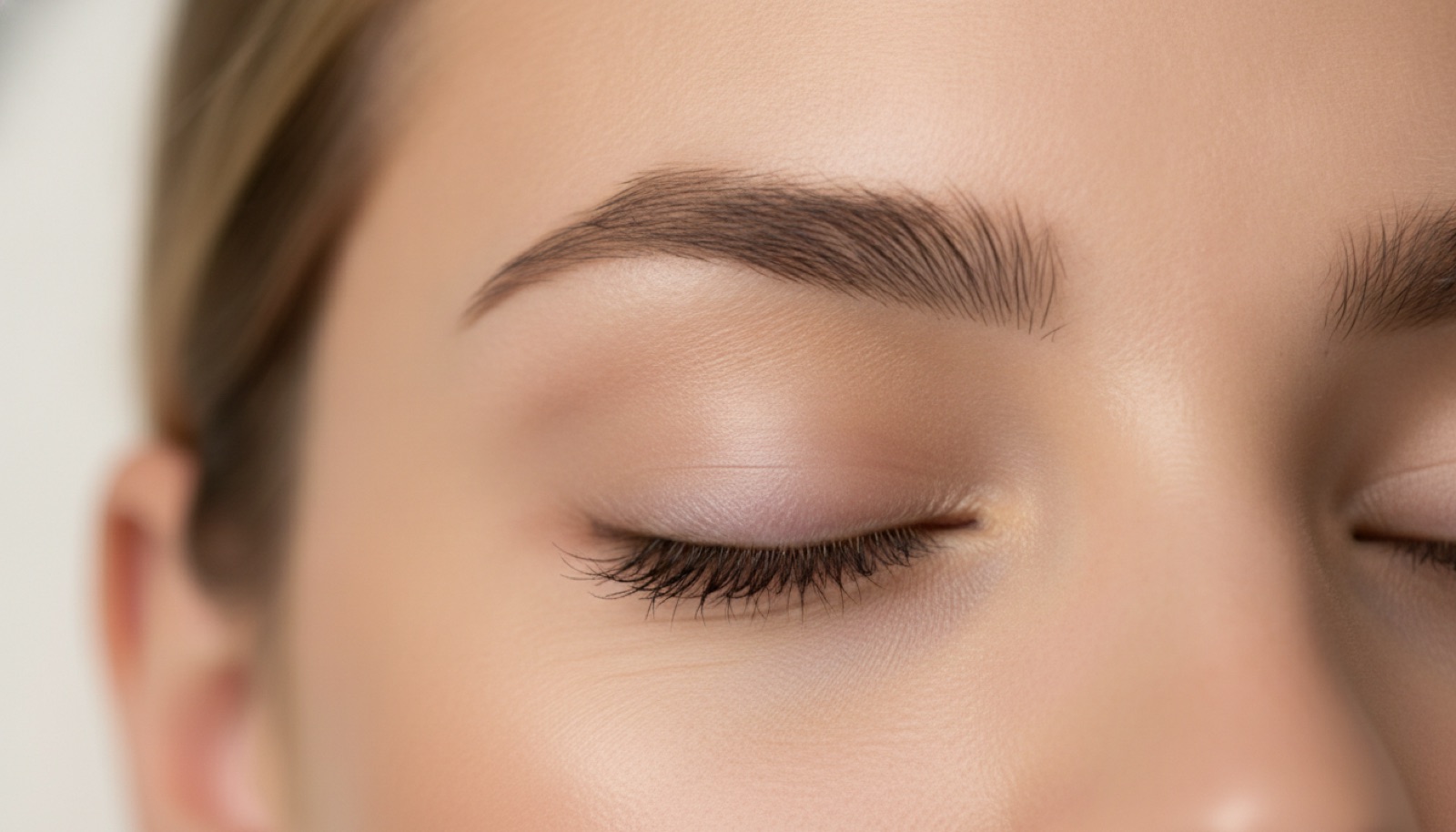 Gros plan sur les sourcils d'une patiente protégés par des coques oculaires avant une séance de laser