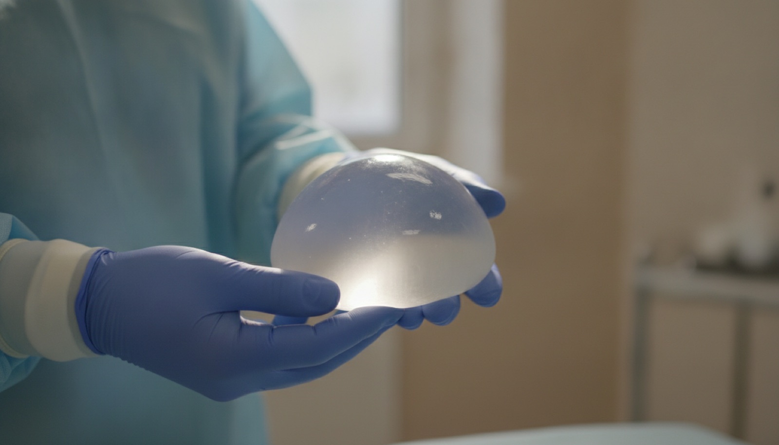 Échographie de contrôle d'une prothèse mammaire lors d'un suivi médical en clinique