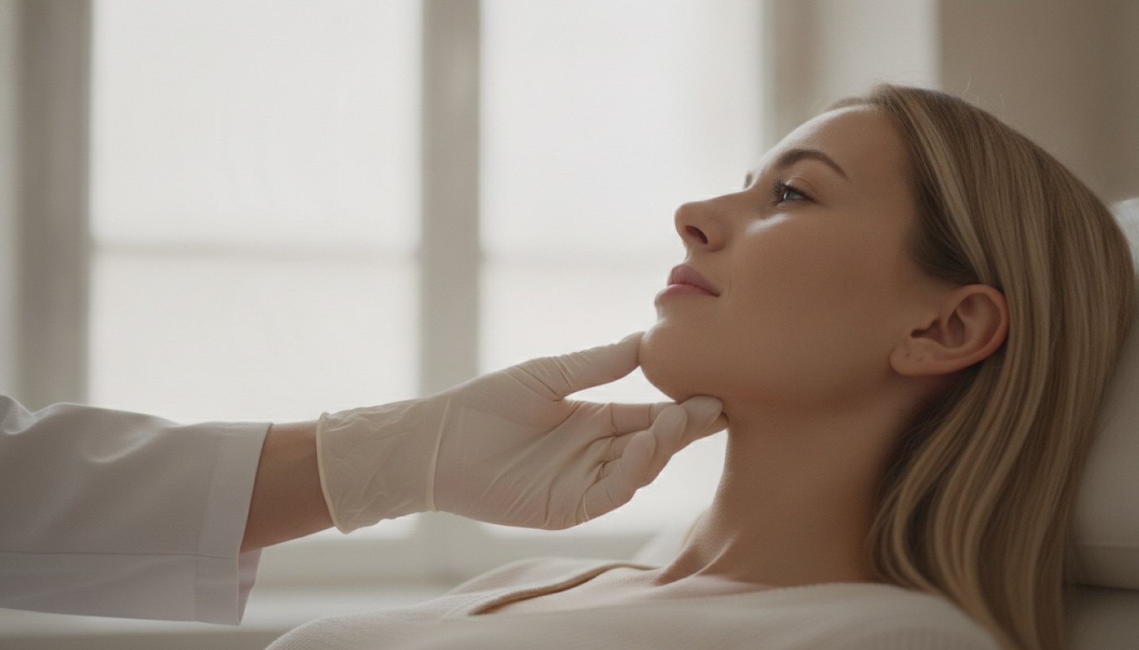 Praticien repérant le muscle masséter sur la mâchoire d'un patient avant une injection de Botox