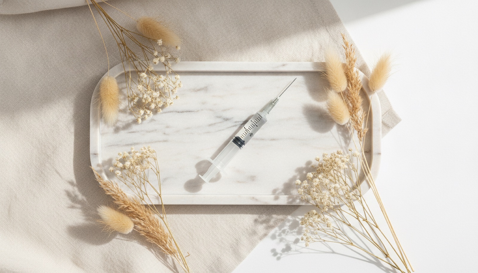 Médecin esthétique tenant une seringue d'acide hyaluronique avant une injection du visage en cabinet