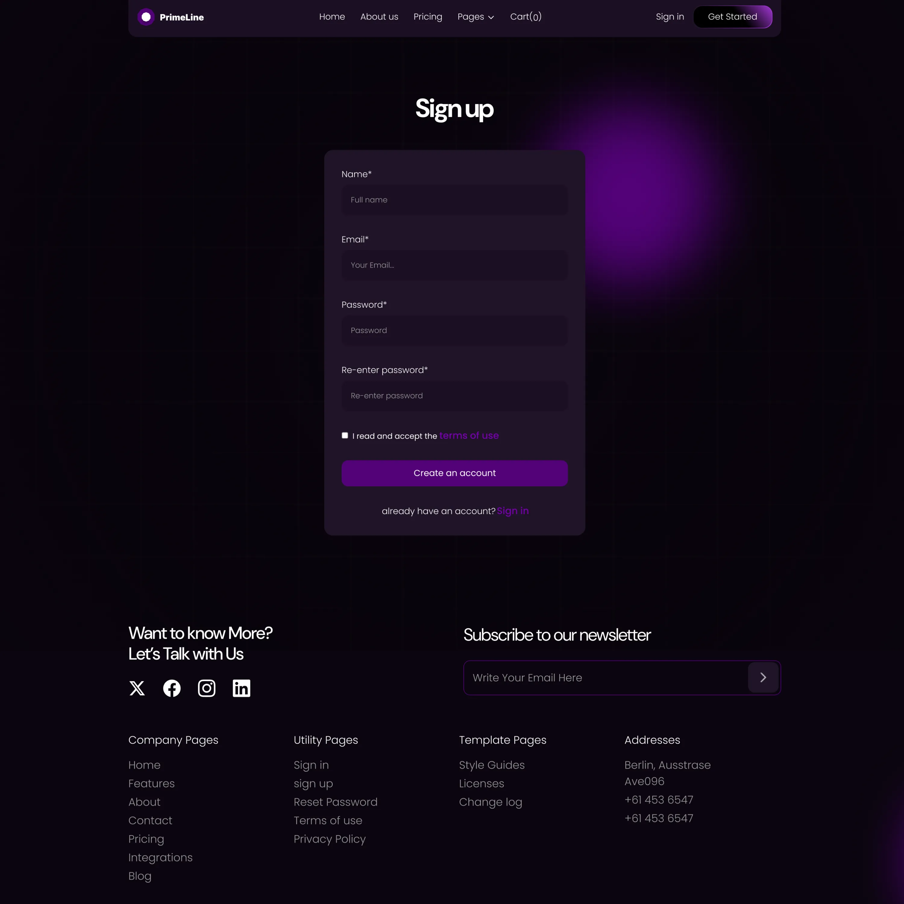 sign up screenshot