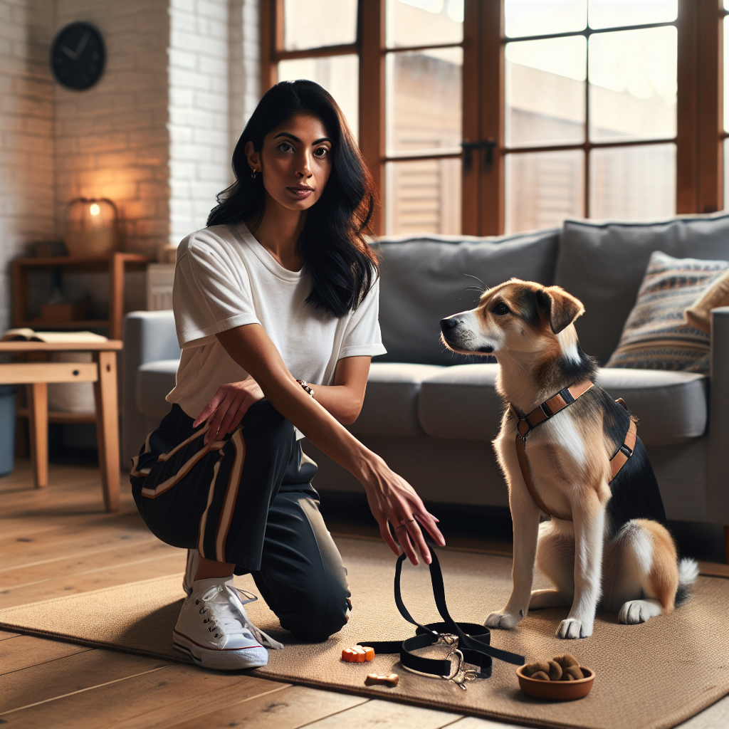 SMDT trainer coaching a family dog to settle and focus in a UK living room
