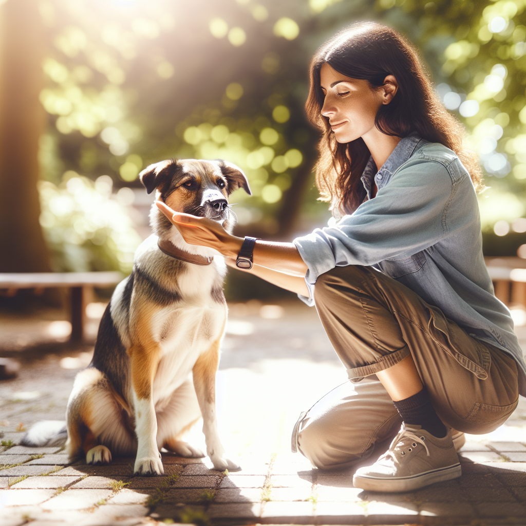 SMDT observing a mixed breed dog’s eyes, ears, tail, and posture during a calm park session