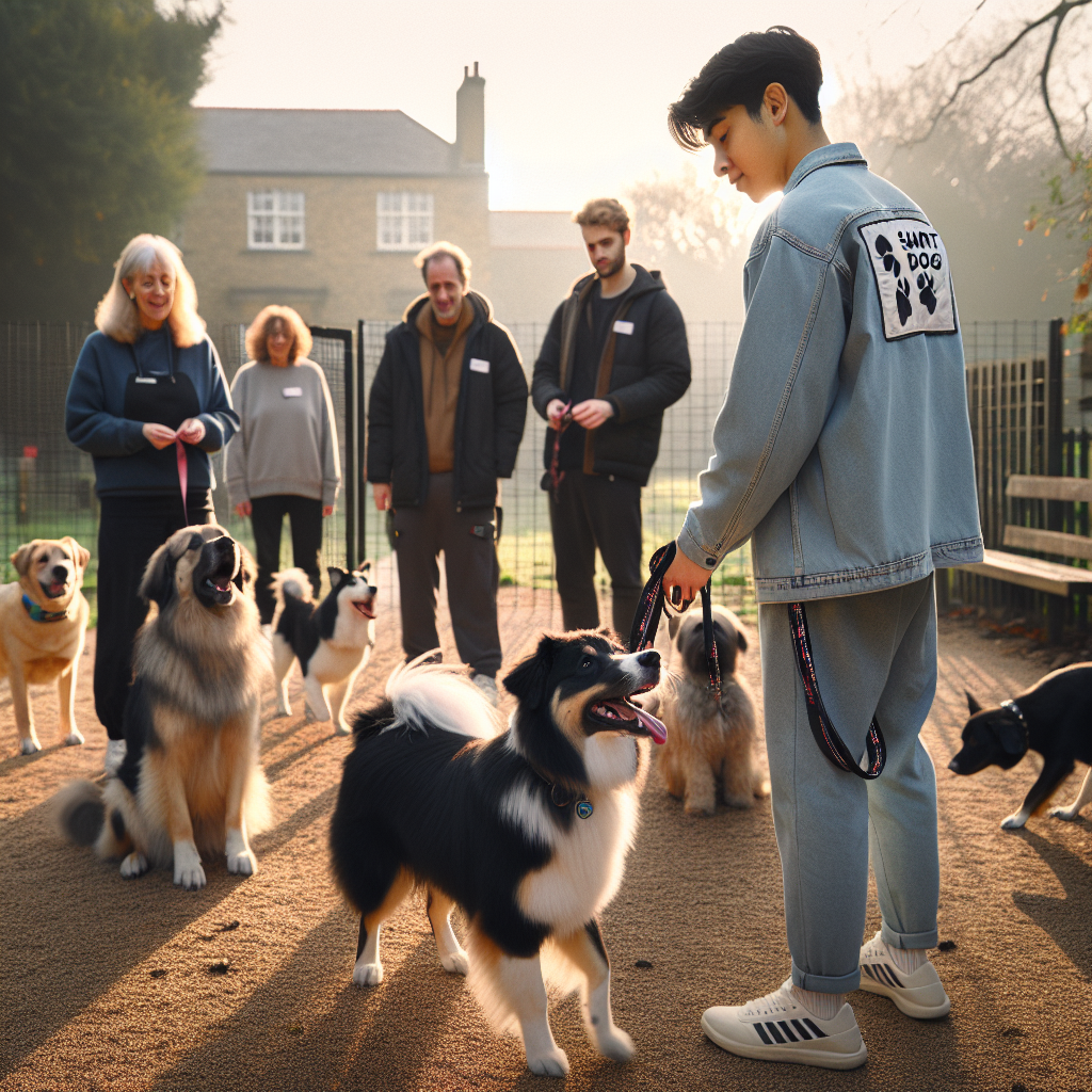 UK dog trainer coaching recall at a calm dog park with polite play and owners following good etiquette