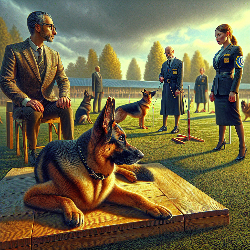 German Shepherd holding a calm down on an IGP field while another dog works with a helper
