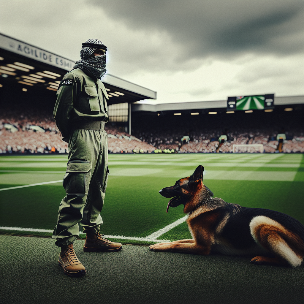 IGP handler taking a calming breath while a German Shepherd heels with focus on a UK trial field
