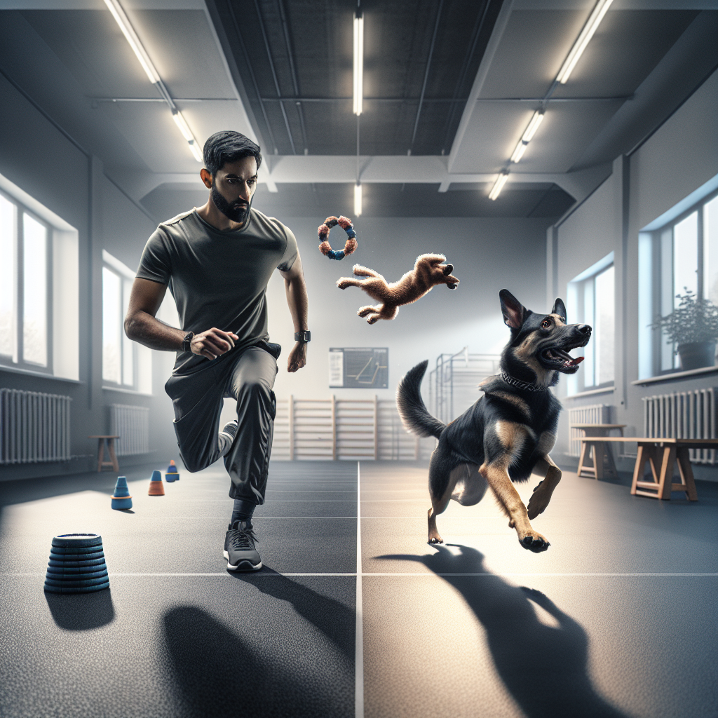 UK trainer showing precise heel and fast heel transitions with a focused working-breed dog in a training hall