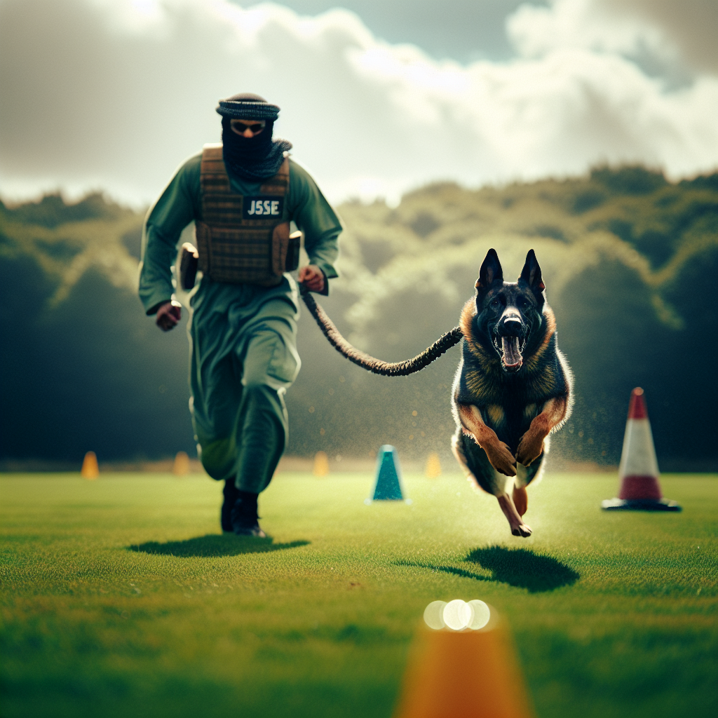 Trainer sends a German Shepherd straight down the centre line on an IGP field with strong forward focus
