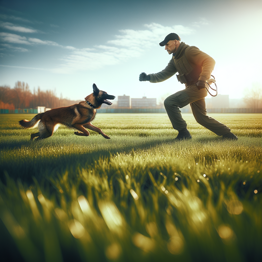 Trainer sending a focused Malinois on a straight line to an endpoint during a UK field session