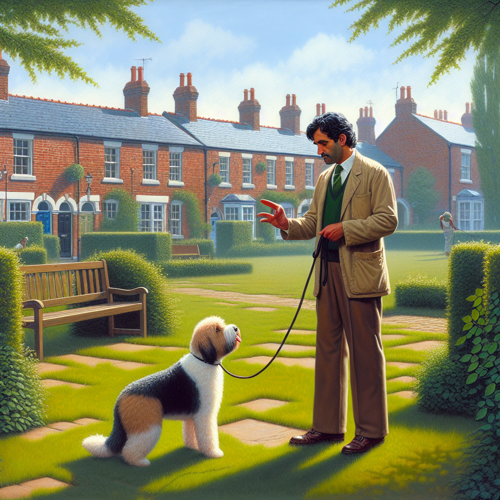 Trainer working heel and recall with a mixed breed dog in a Market Rasen green space