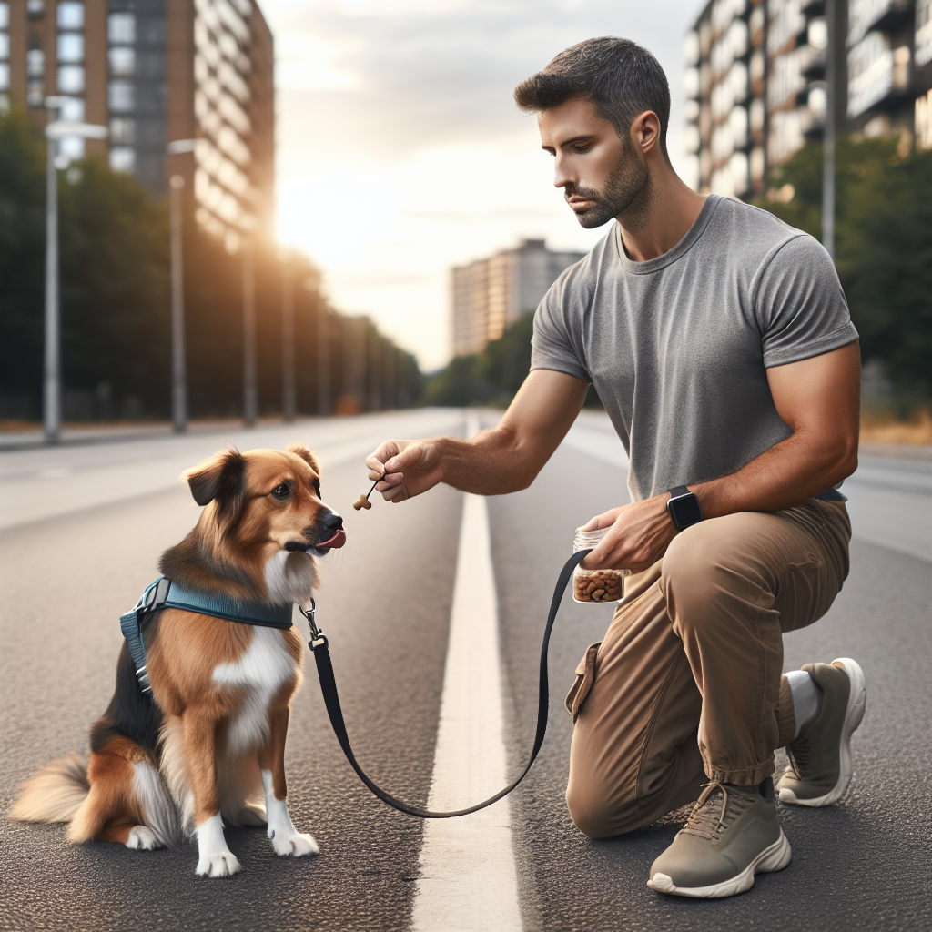 UK trainer reading a dog’s subtle stress signals outdoors with a loose leash and calm posture
