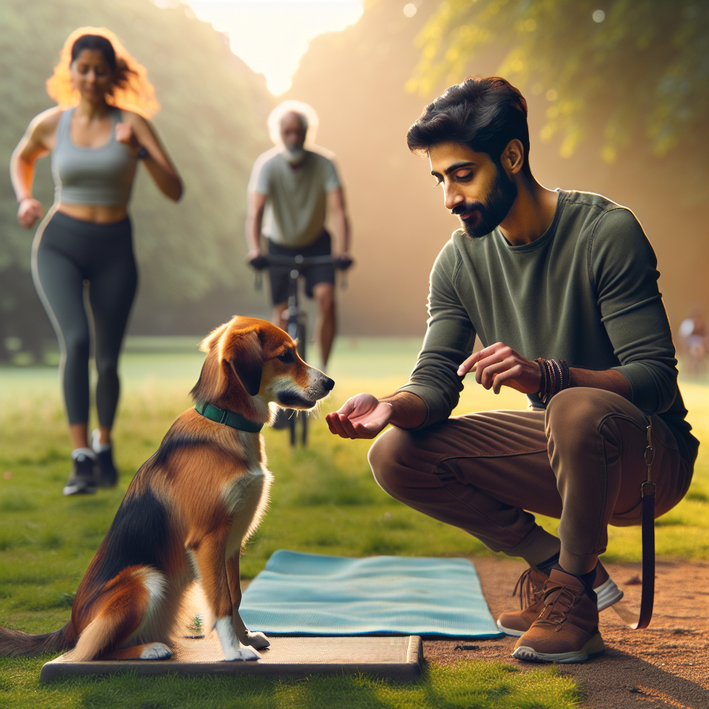 UK trainer building dog engagement near mild distractions in a quiet park
