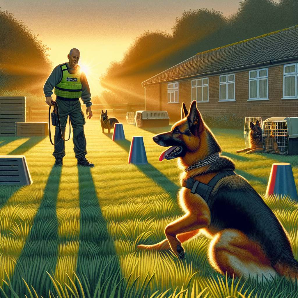 IGP club training scene with helper, handler, and German Shepherd working calmly on a UK field
