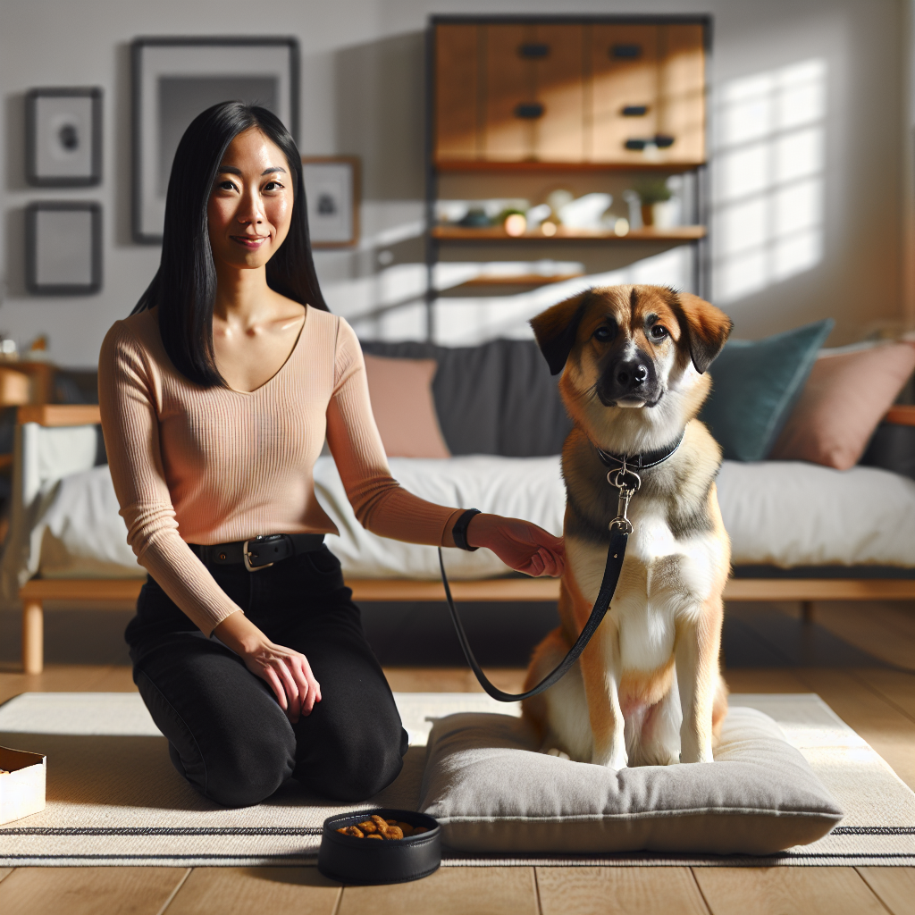 Smart trainer teaching a hyperactive dog to relax on a place bed in a UK home