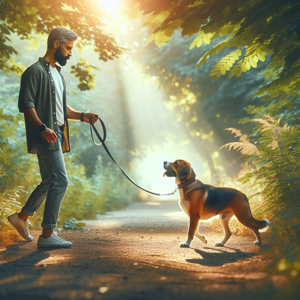 Smart trainer practising heel and recall with a focused dog on a leafy Woking footpath
