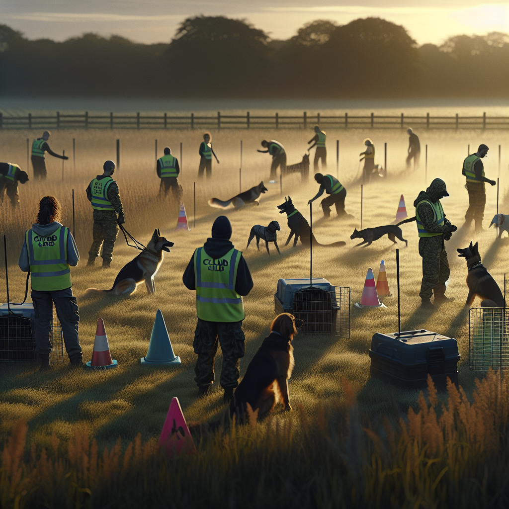 Smart trainer leading an IGP club training day with tracking, obedience, and safe protection work on a UK field