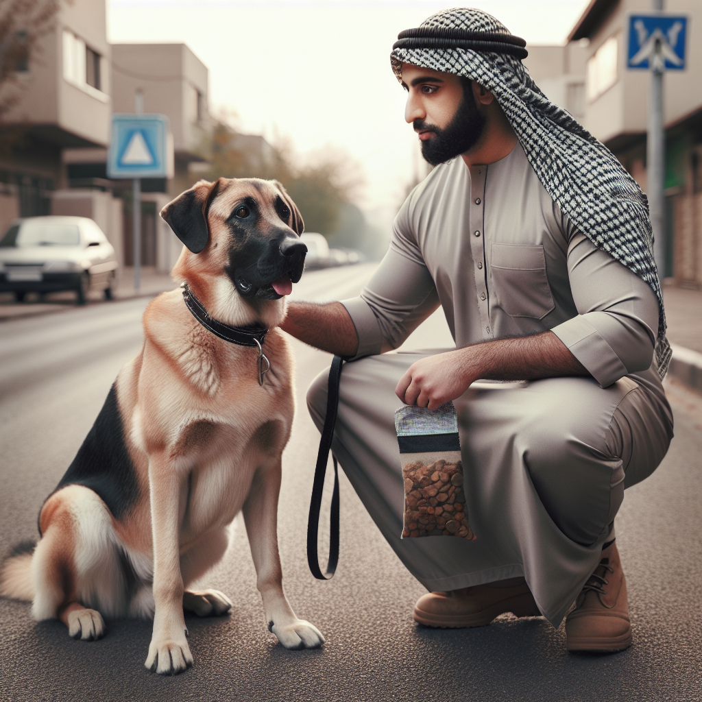 Trainer building engagement with a focused dog during a calm street session in the UK