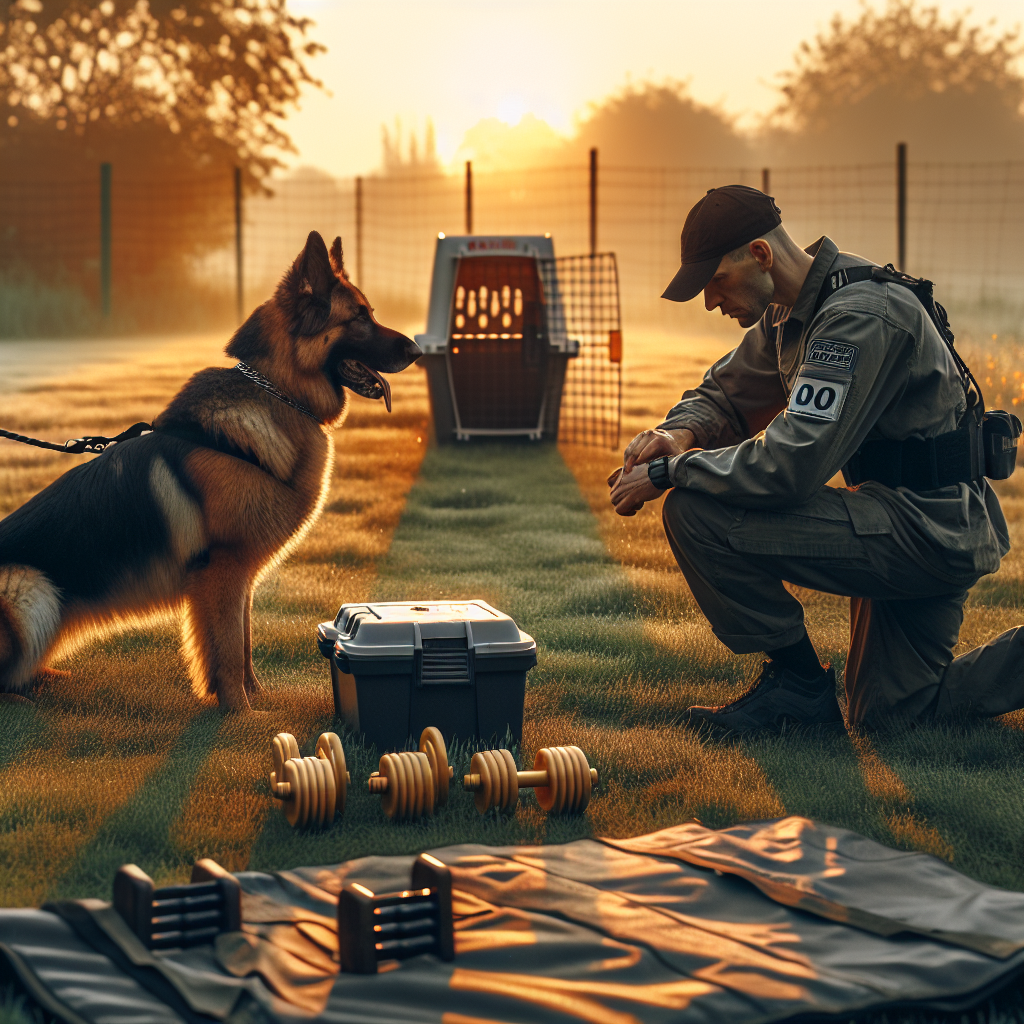 Handler and German Shepherd practising heelwork before their first IGP trial on a UK grass field