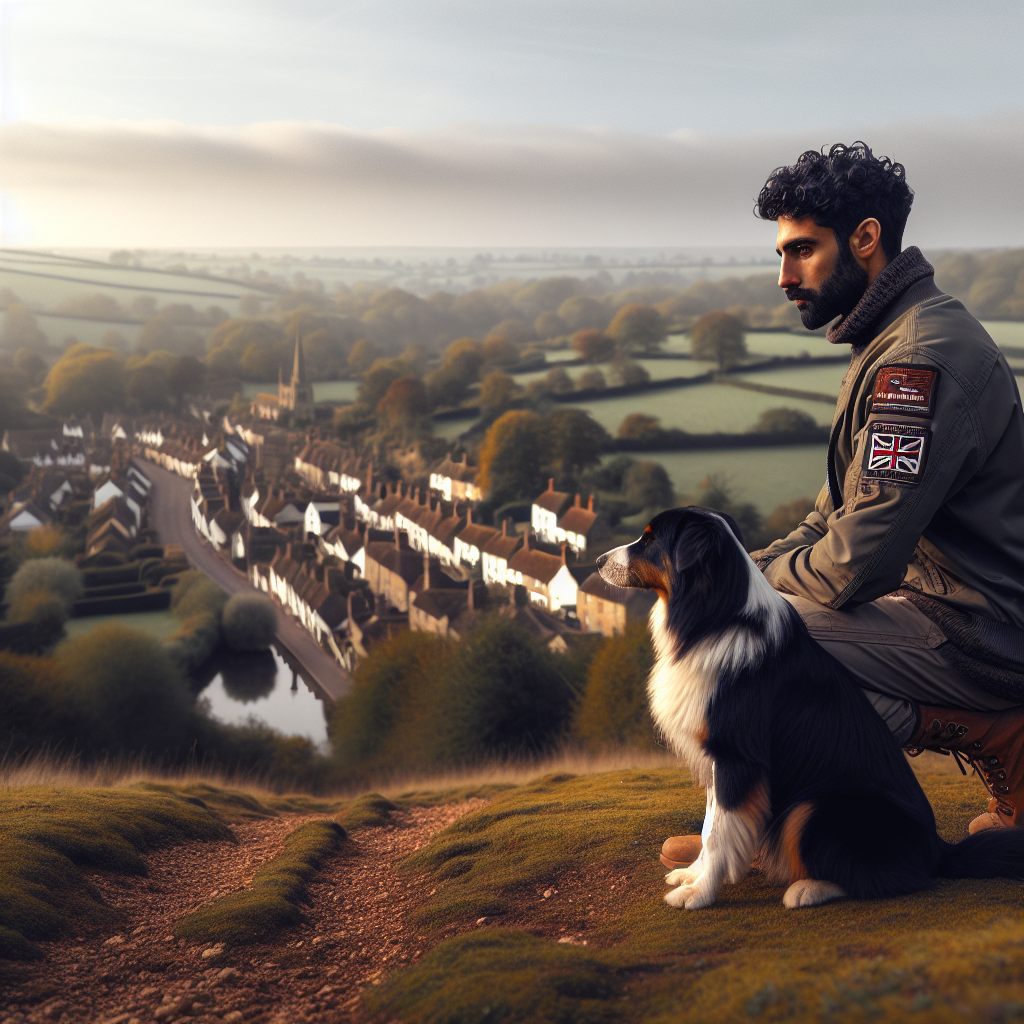 Trainer practising loose lead walking and recall with a mixed breed dog on a chalk hillside near a Bedfordshire town