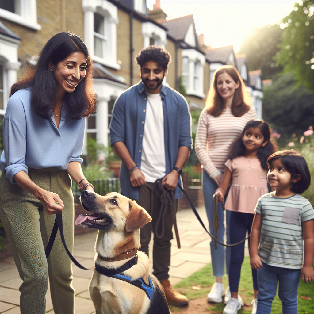Trainer coaching a family and their dog on lead walking and recall in a Stockport-style park