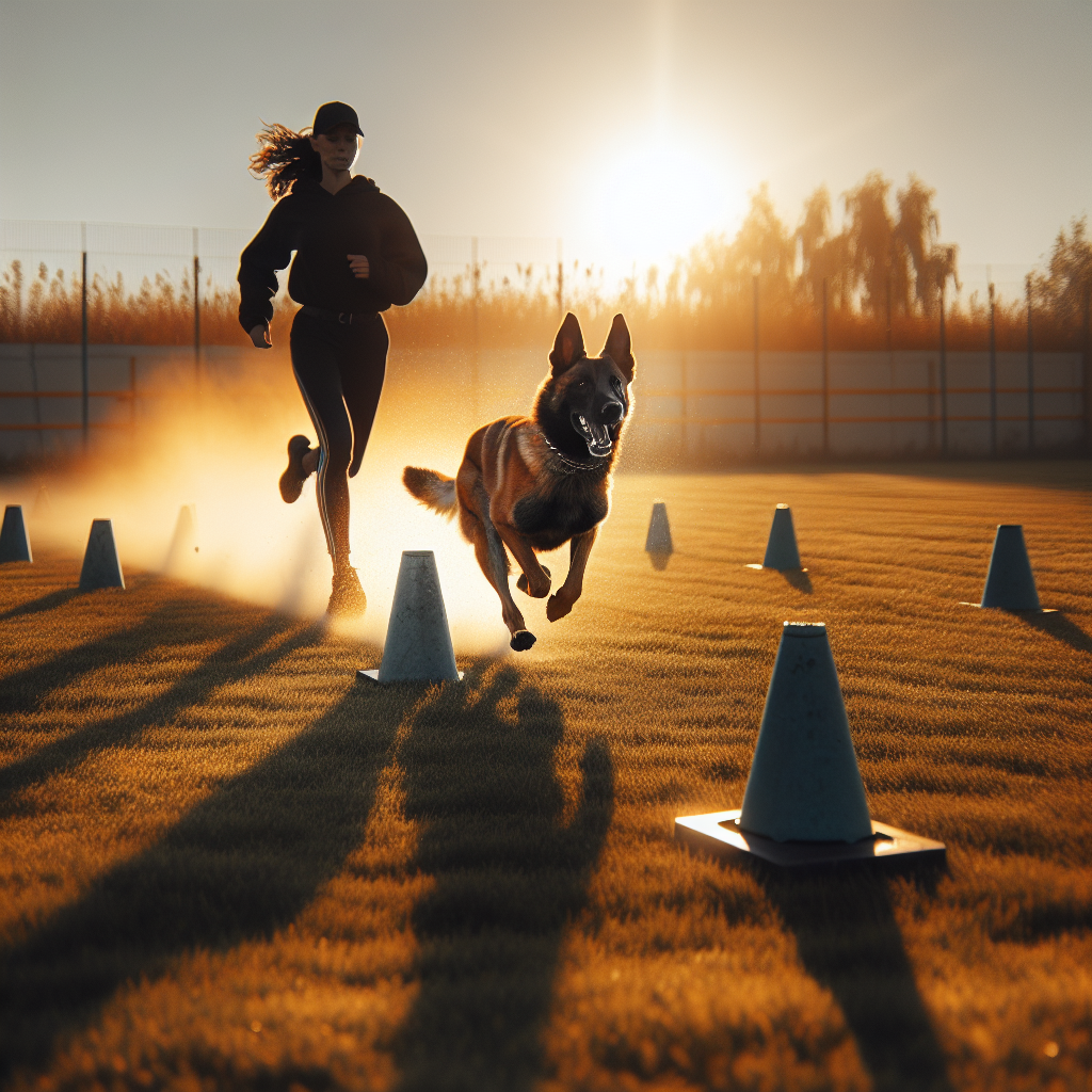 Smart trainer sending a Malinois on an IGP send away across a UK field with a straight line and speed