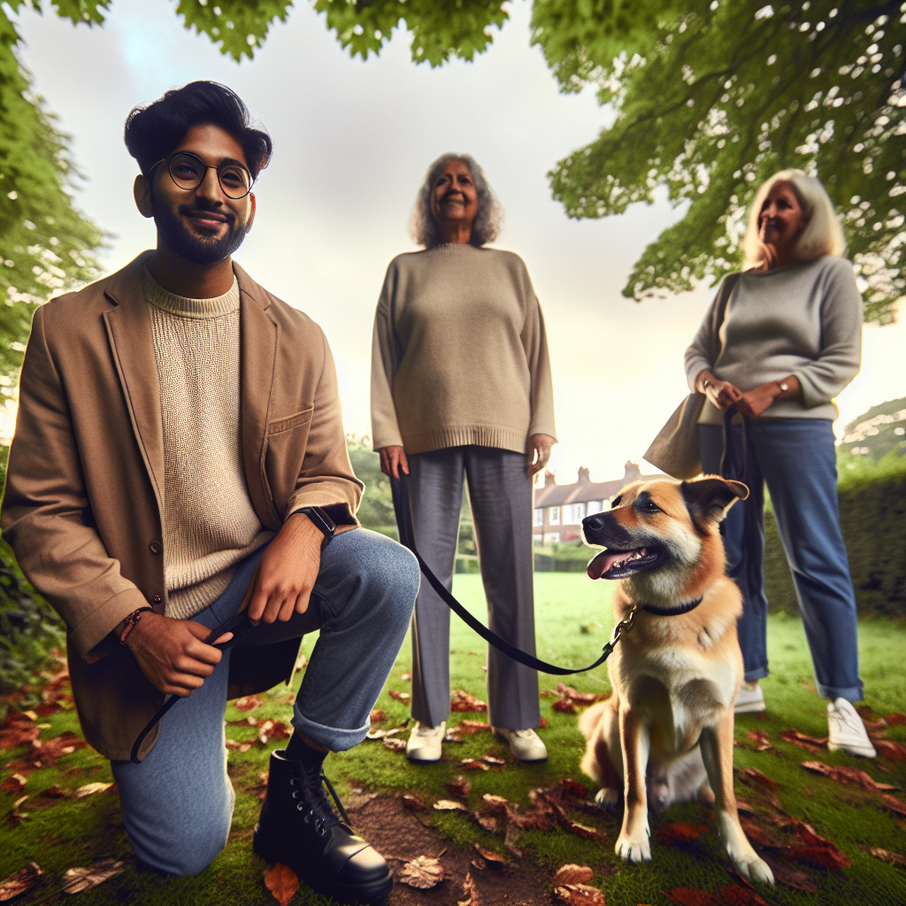 Smart trainer coaching a family dog on lead and recall in a Doncaster green space