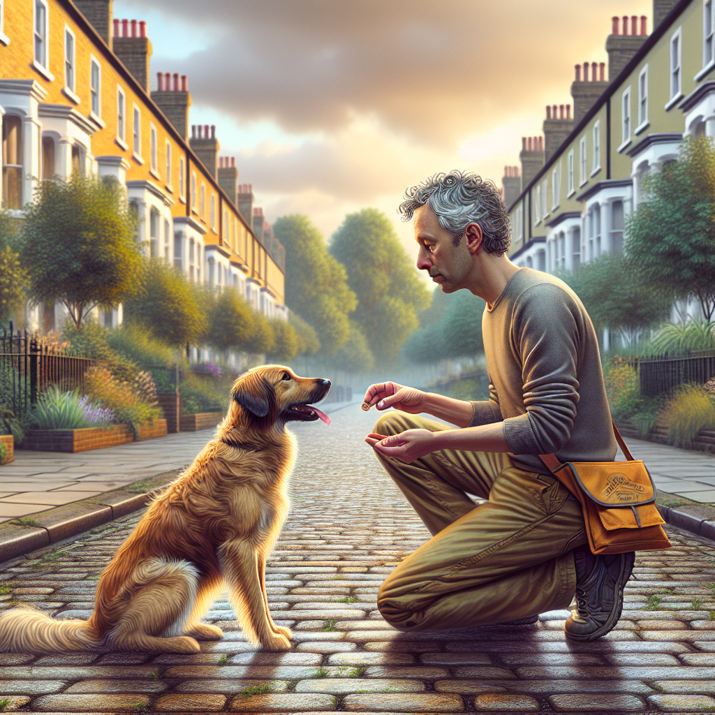 UK trainer noticing a dog’s small eye flick and soft posture during a quiet street training session