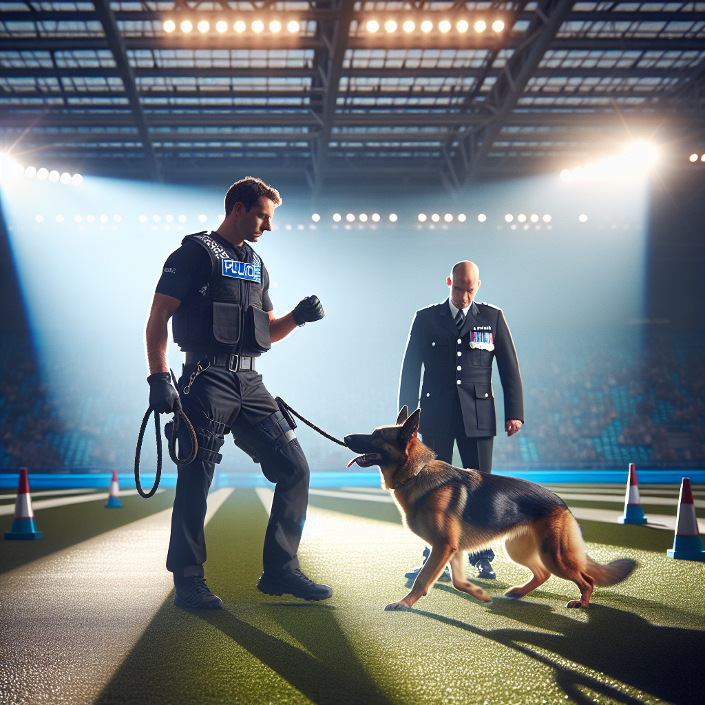 IGP handler and German Shepherd performing precise obedience under a UK trial judge