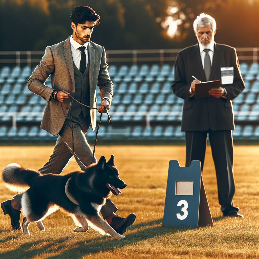 Trainer and working dog show precise heeling with a judge observing on an IGP field