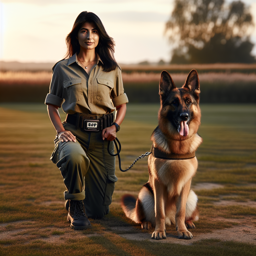 IGP handler and German Shepherd practising neutral e-collar patterns with focused heel and down at distance