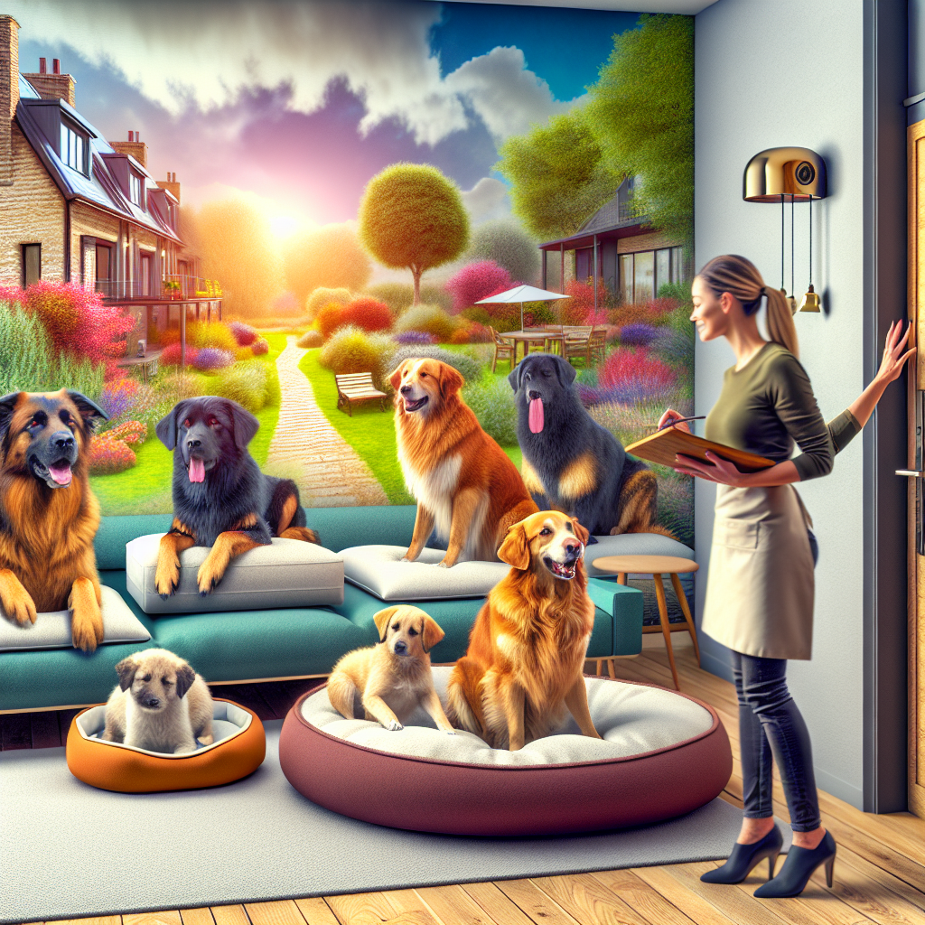 Trainer reinforcing quiet on place with three calm pet dogs in a UK living room
