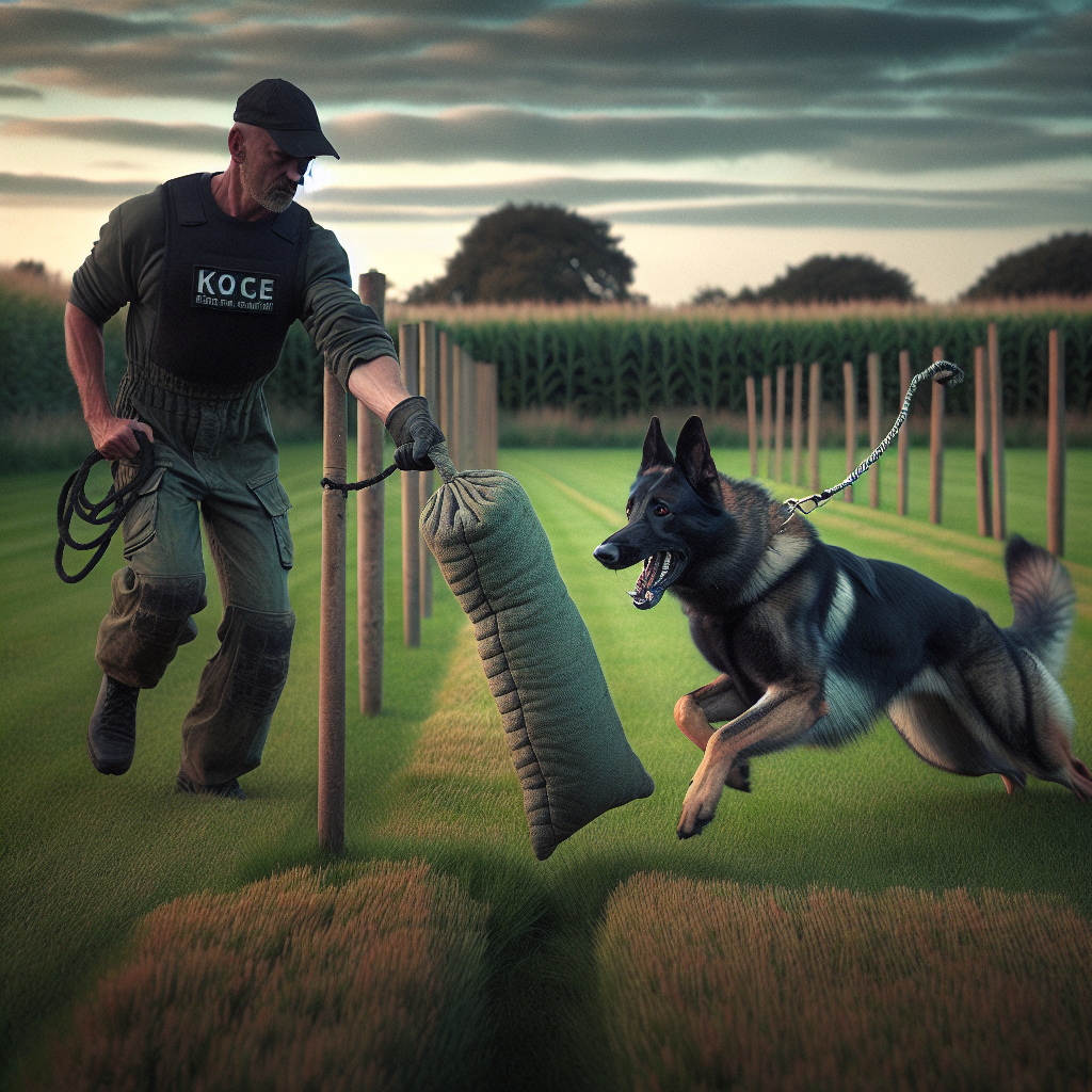 Decoy presenting sleeve for centred grip as German Shepherd targets calmly during IGP training in the UK