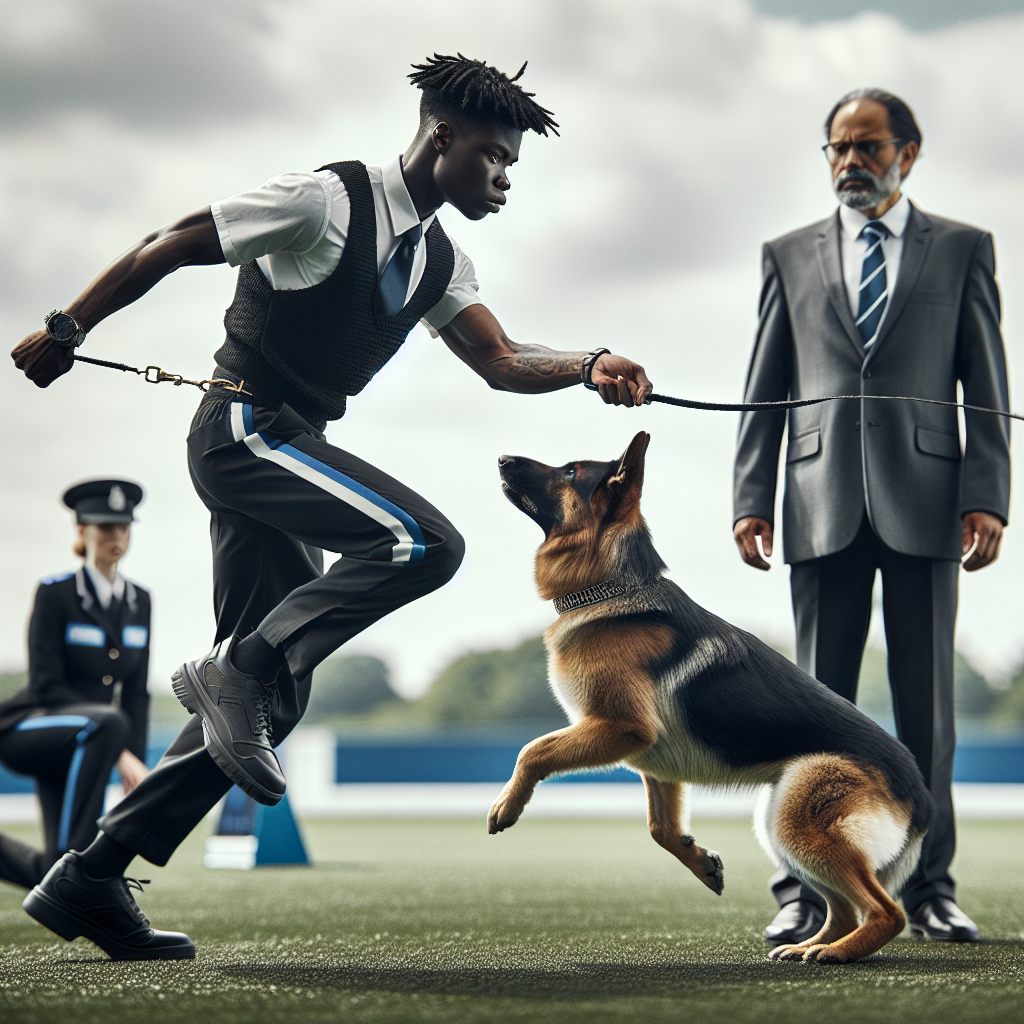 IGP handler heeling a German Shepherd under a judge's eye on a trial field