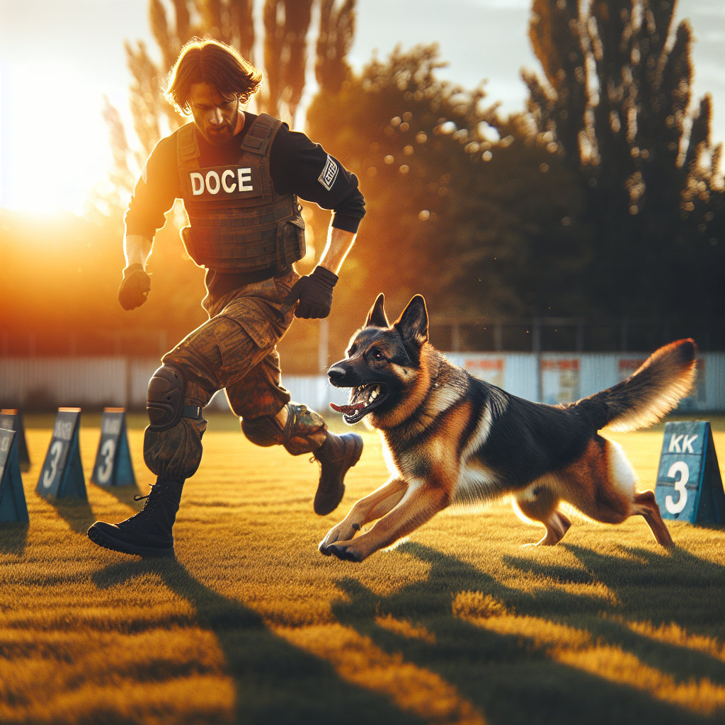 Trainer and German Shepherd demonstrating powerful yet precise IGP obedience and protection on a UK field