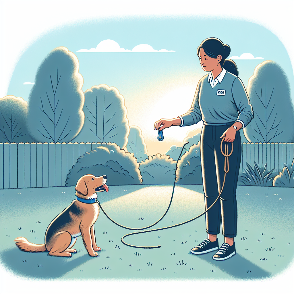 Trainer practising a reliable drop it with a mixed-breed dog releasing a tug in a UK park
