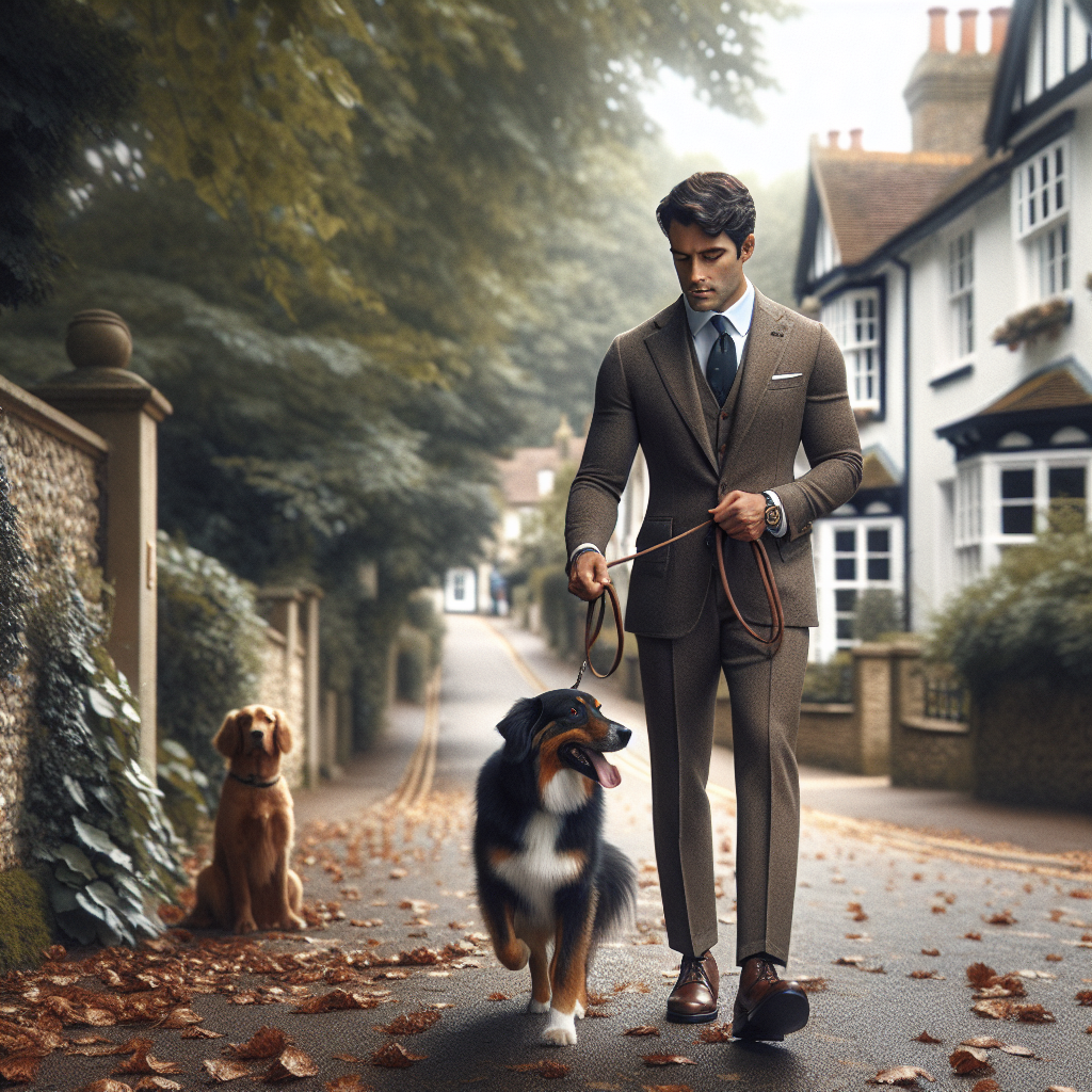 Trainer practising loose lead walking with a calm dog on a leafy Tunbridge Wells path