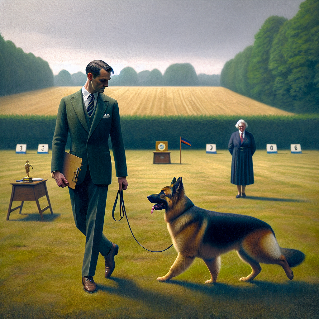 Dog holding neutral heel as a judge walks by during a UK obedience test