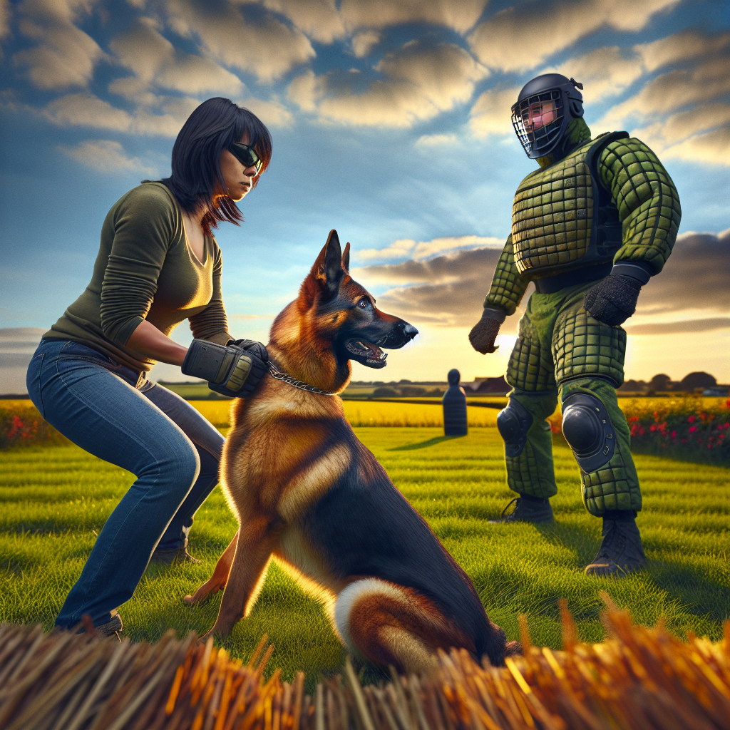 IGP decoy and handler cue a focused German Shepherd for a clean start on a UK training field