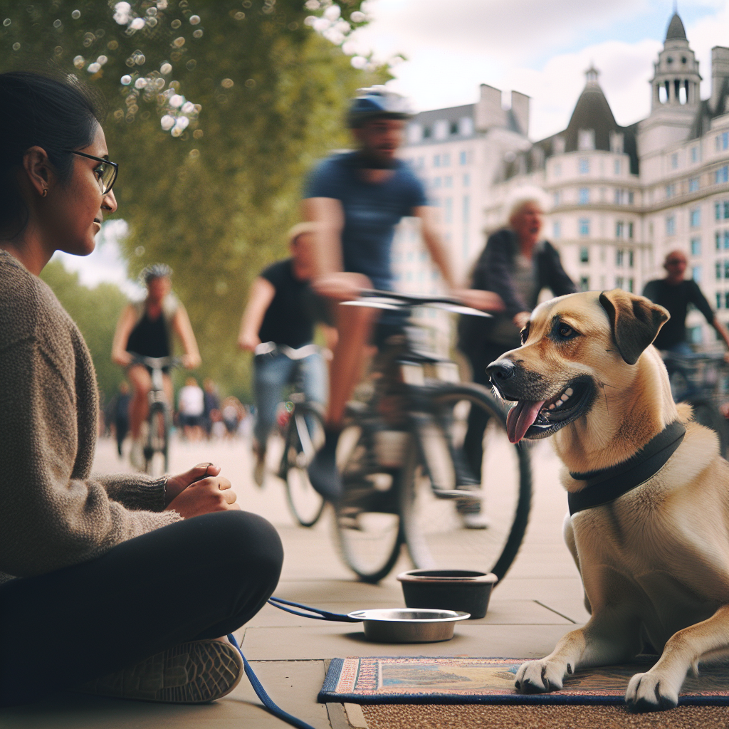 UK trainer practising quiet engagement around distractions with a calm dog in a busy park